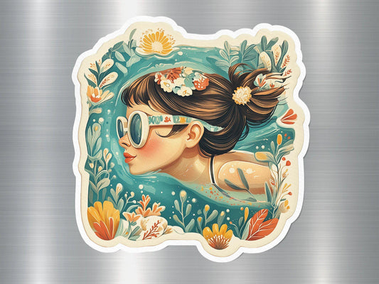 Retro Girl Swimming Vintage Inspired Art Colorful Refrigerator Magnet Decorative Home Kitchen Accessory Unique Gift Idea