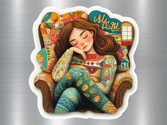Cozy Girl in Comfy Chair Magnet, Vibrant Art Illustration Magnet, Decorative Fridge Magnet, Colorful Home Decor, Gift for Magnet Lovers