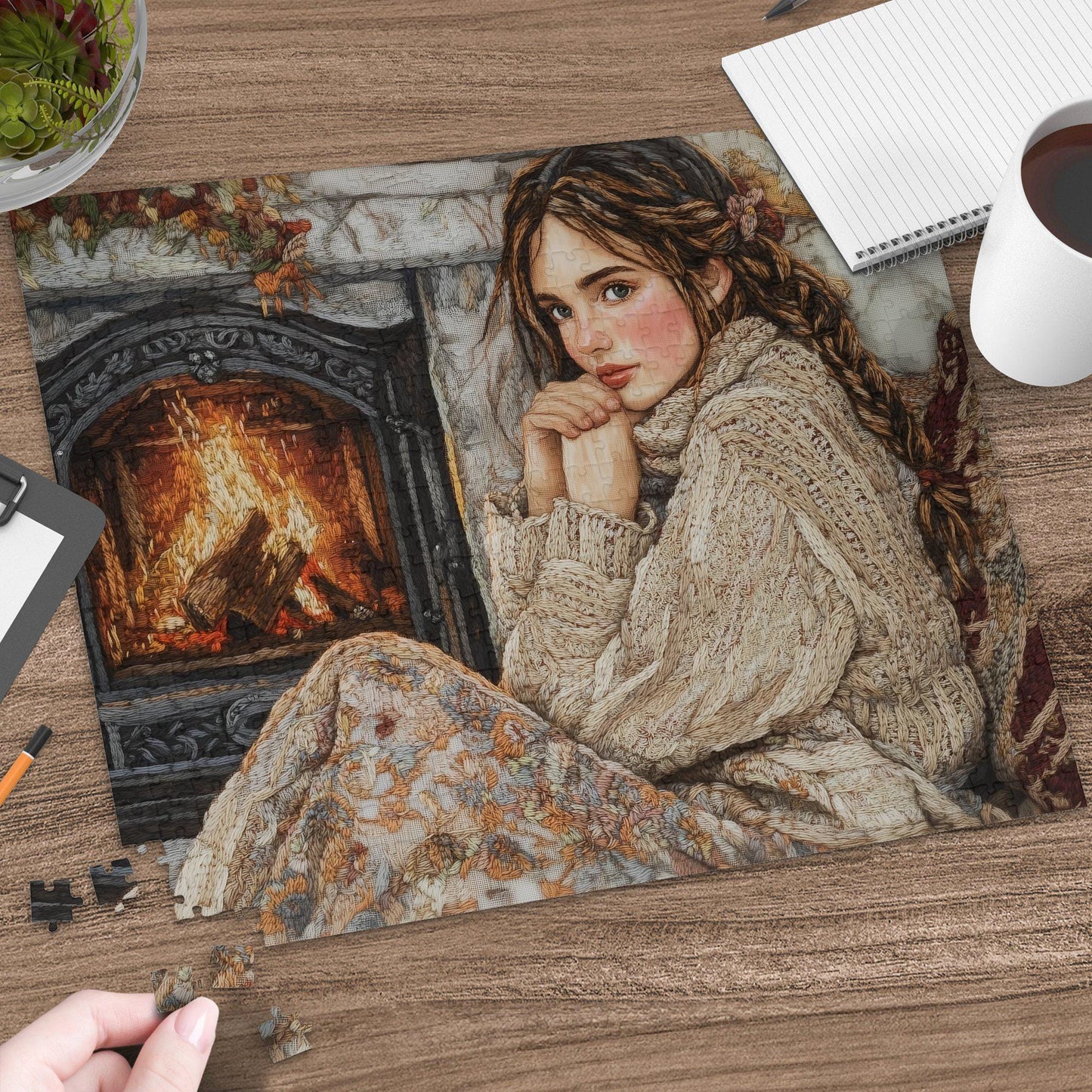 Cozy Hearthside Puzzle, Comfortable Winter Scene Jigsaw Puzzle, Relaxing Fireplace Puzzle, Warm and Inviting Puzzle, 520 Piece