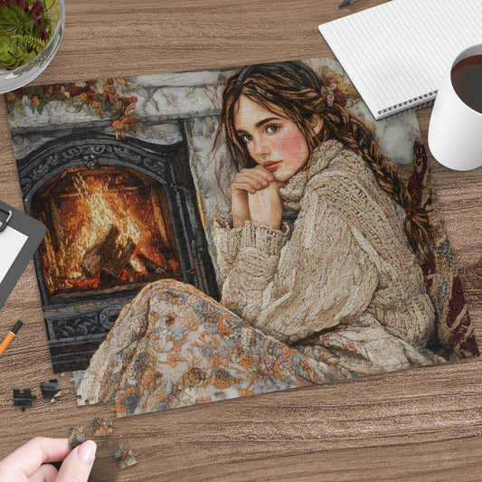 Cozy Hearthside Puzzle, Comfortable Winter Scene Jigsaw Puzzle, Relaxing Fireplace Puzzle, Warm and Inviting Puzzle, 520 Piece