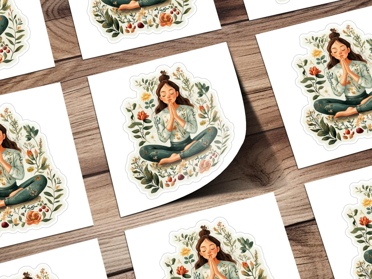 Yoga Meditation Sticker, Floral Meditation Art, Relaxation Yoga Pose, Inspirational Sticker, Spiritual Sticker for Laptops