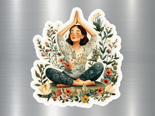 Yoga Pose Magnet, Meditation Art Magnet, Mindfulness Fridge Decor, Floral Artwork Magnet, Yoga Gift, Peaceful Home Decor