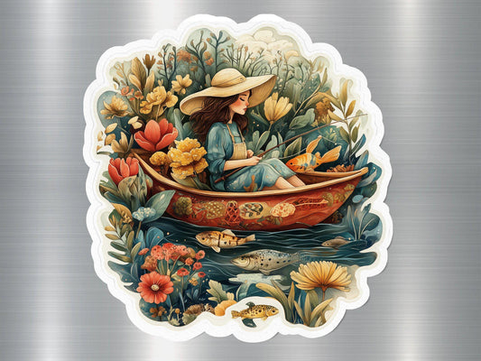 Whimsical Fishing Boat Magnet, Garden Flowers Fishing Magnet, Decorative Floral Boat Magnet, Unique Fantasy Art Magnet