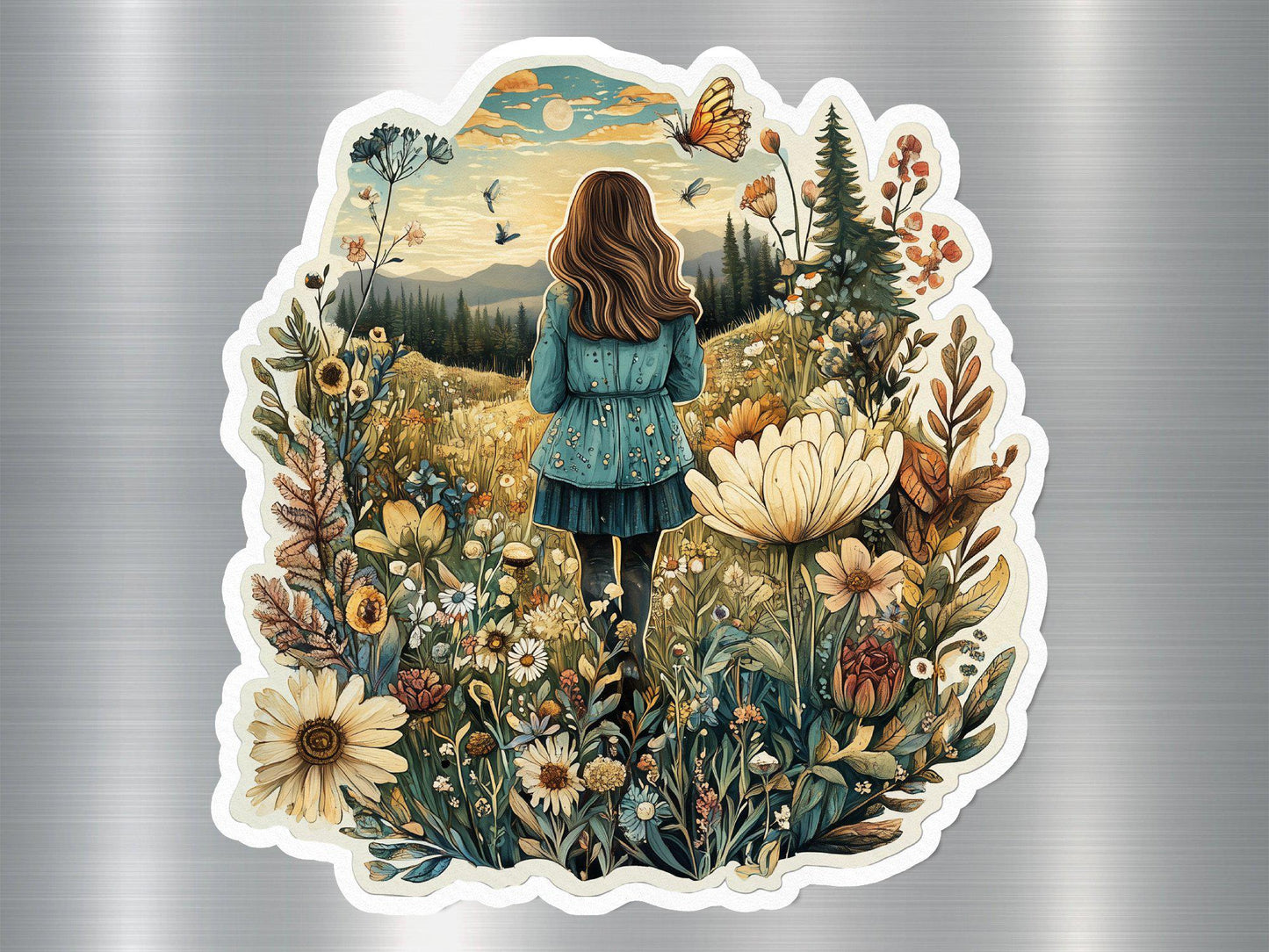 Nature Scene Magnet, Woodland Girl Magnet, Wildflower Field Magnet, Butterfly Garden Magnet, Sunset Meadow Magnet, Nature Home Decor